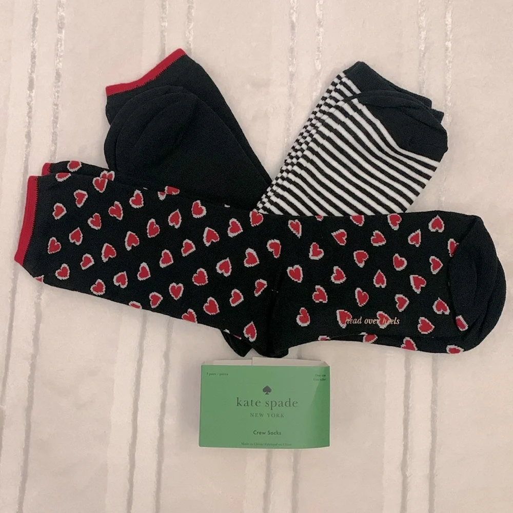 Kate Spade NY Heart Skips A Beat Crew Socks 3 pairs One Size